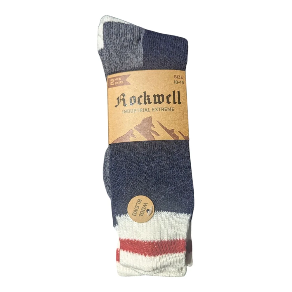 Rockwell men's Wool Blend crew Socks  Navy White Red warm cozy